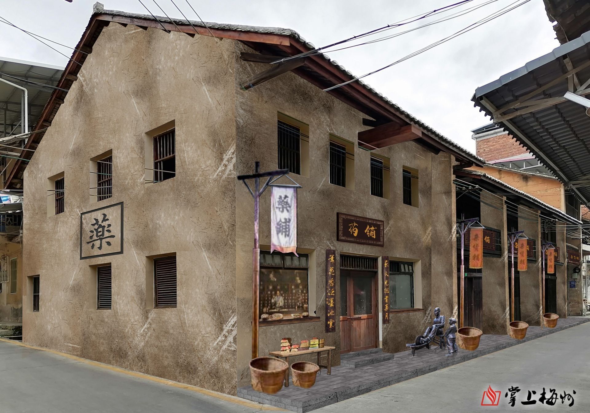 ↑红军药铺效果图，该修缮项目正在加快推进。 （长沙镇供图）